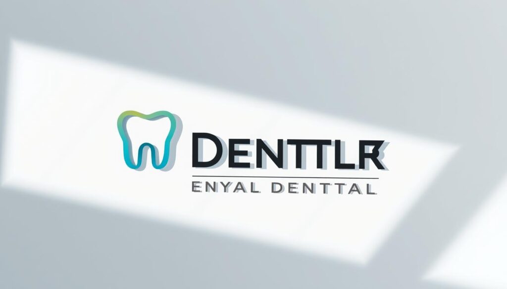 A bold, modern logo with strong typographic elements and geometric shapes, representing a cohesive visual identity. The logo is presented in the foreground, with a clean, minimalist background featuring soft gradients and subtle textures, creating a sense of balance and sophistication. The lighting is directional, casting subtle shadows to add depth and dimension to the design. The overall composition conveys a sense of professionalism, confidence, and attention to detail, reflecting the strong visual identity of a dental practice.
