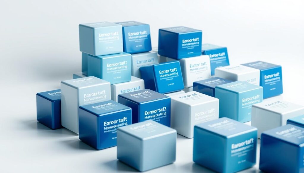 A comprehensive course curriculum for dentist management, showcasing a series of neatly organized modules on a clean, minimalist background. The modules are displayed as glossy, three-dimensional cubes in various shades of blue, gray, and white, arranged in a visually appealing grid layout. Soft, diffused lighting creates a sense of depth and professionalism, while the overall composition conveys a structured, informative, and easily digestible learning experience. The image should exude a tone of authority, expertise, and a commitment to providing dentists with a thorough, well-rounded management education.