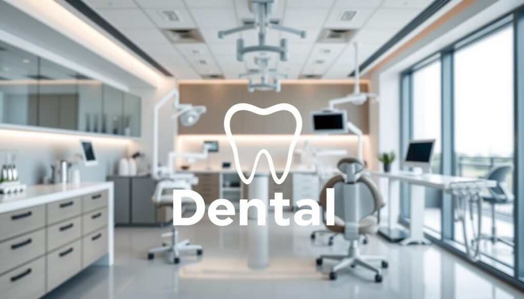 A modern dental clinic with a sleek, professional aesthetic. The foreground features a stylized, minimalist dental logo or symbol, rendered in a clean, corporate typeface. The middle ground showcases various dental equipment and tools, arranged in an organized, clinical manner, conveying a sense of medical expertise. The background depicts a bright, airy interior with large windows, allowing natural light to flood the space and create an inviting, welcoming atmosphere. The overall mood is one of precision, efficiency, and patient-centric care, capturing the essence of a well-planned dental marketing strategy.