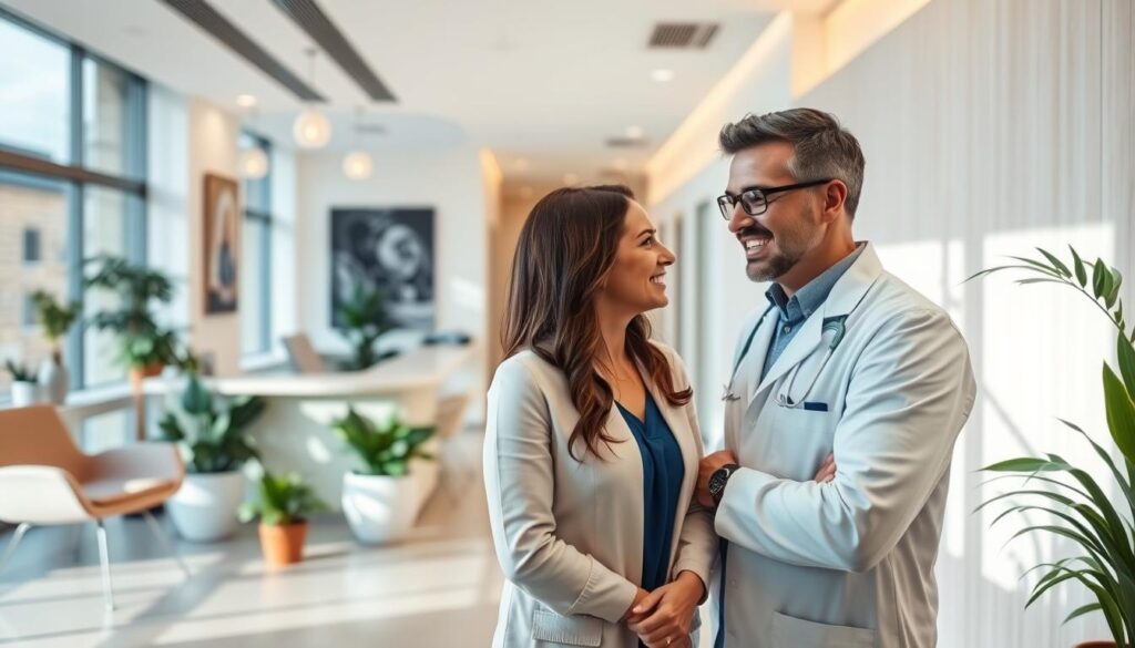 A serene dental office interior, bathed in warm, natural lighting. The reception area features a welcoming reception desk, comfortable chairs, and lush potted plants. In the background, a modern, minimalist hallway leads to exam rooms, showcasing the clean, organized workflow of an efficient dental practice. In the foreground, a smiling dentist consults with a patient, discussing the benefits of proper dental management - increased patient satisfaction, streamlined operations, and optimized profitability. The atmosphere exudes a sense of professionalism, care, and attention to detail, reflecting the advantages of a well-managed dental practice.