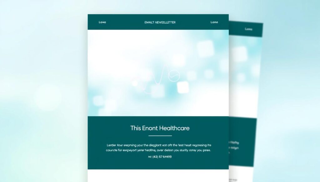 A clean, modern email newsletter design for a healthcare clinic. In the center, a light and airy visual with an abstract medical icon or graphic, conveying a sense of professionalism and care. The background is a soft, subtle gradient in soothing tones of blue and green, evoking a calming, trustworthy atmosphere. The layout is simple and elegant, allowing the content to shine. Minimal text elements, such as a clinic name or tagline, are tastefully incorporated. The overall aesthetic is contemporary, visually engaging, and reflective of the clinic's brand and services.