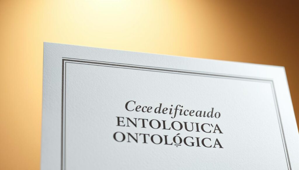 A crisp, high-quality certificate against a warm, neutral background. In the foreground, a formal, embossed "Certificado de Gestão Odontológica" document with a clean, modern design and elegant typography. The middle ground features a subtle gradient or textured pattern, lending depth and a sense of prestige. In the background, soft, diffused lighting creates a serene, professional atmosphere, highlighting the certificate's importance. The overall composition conveys a sense of accomplishment, expertise, and the successful completion of a dental management program.