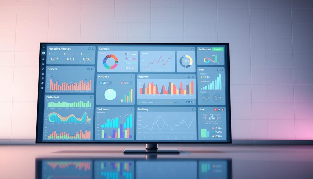 A digital dashboard displays a range of real-time metrics and analytics, meticulously organized to monitor the performance of a comprehensive digital marketing strategy. The foreground showcases vibrant charts, graphs, and data visualizations, providing a clear, data-driven overview of key performance indicators. In the middle ground, a user interface allows for seamless navigation and customization of the monitoring system, enabling targeted analysis and informed decision-making. The background features a clean, minimalist design with subtle grid lines and a soft, neutral color palette, creating a professional and visually appealing aesthetic. Soft, directional lighting casts a subtle glow, enhancing the clarity and legibility of the digital information. The overall scene conveys a sense of precision, control, and data-driven optimization, perfectly suited to illustrate the planning and monitoring of effective digital marketing strategies.