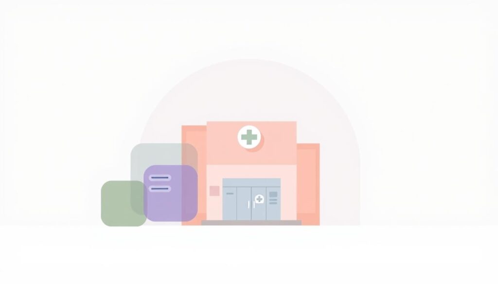 A modern, minimalist illustration depicting the "4 Ps of marketing" as applied to medical clinics. In the foreground, four overlapping geometric shapes or icons representing the 4 Ps (Product, Price, Promotion, Place) in a muted color palette. In the middle ground, a stylized medical building or clinic façade in soft, tonal colors. The background is a clean, gradient-filled space, establishing a sense of simplicity and focus on the core marketing elements. The overall mood is one of professional competence, clinical precision, and strategic thinking, conveying the effective application of marketing principles to the healthcare industry.