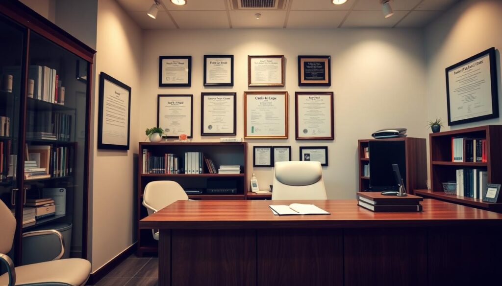 A serene, well-lit dental office interior with a focus on a large wooden desk, showcasing a thoughtfully curated collection of medical books, certificates, and ethical codes framed on the walls. The scene evokes a sense of professionalism, integrity, and a commitment to upholding the highest standards of dental ethics. The lighting is soft and warm, creating a welcoming and trustworthy atmosphere. The camera angle is slightly elevated, giving a sense of authority and prestige to the subject matter. The overall composition emphasizes the importance of ethical practices in the field of dentistry.